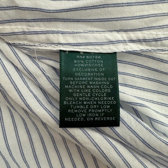 RLL Lauren Ralph Lauren Shirt Dress SZ L Blue Striped Logo EUC button  Cotton - Picture 8 of 9